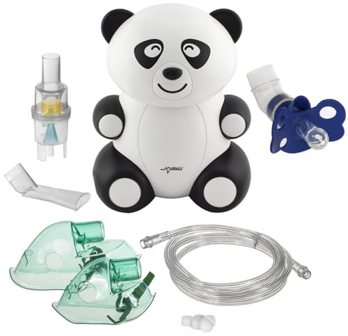 Promedix PR-812 Panda Kinder-Inhalator mit Inhalationsschnuller | Vernebler mit Kolbenkompressor, 10 ml Kapazität, MMAD 3 µm| Maske für Erwachsene und Kinder | | | Leise < 55 dB |