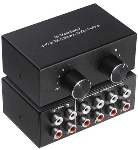 Conmutador de audio RCA L/R, interruptor de audio analógico de 4 (2) en 2 (4) salidas, selector de altavoz estéreo silencioso para auriculares Phono TV, barra de sonido para juegos de PC, caja