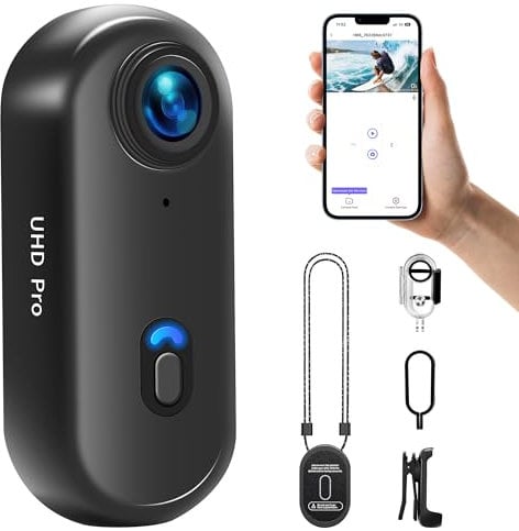 NinjaCam Mini Action Cam 4K WiFi, Telecamera da Casco per Moto, Mini Fotocamera Impermeabile fino a 30M, Telecamera per Animali Domestici, Action Cam Portatile Senza Fili per Sport Esterni, Nero