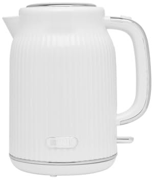 Haden York Electric Kettle, 1.7L Fast Boil, White with Chrome Accents, Ridged Texture, 360-Degree Base