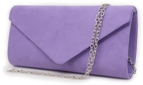 Pochette glicine elegante da cerimonia donna scamosciata borsa a busta piccola tessuto camoscio clutch borsetta a mano con tracolla catena sera matrimonio comunioni Lilla autunno inverno 2025 2026