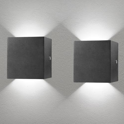 2 Stück LED Wandleuchte Innen,12W 6000K Moderne Wandleuchte Aussen,IP65 | Up and Down,Wasserdichte Außenlampe, Leuchten Aussen Aluminium Flurlampen, Kaltweißes Licht Wandlampen - Schwarz