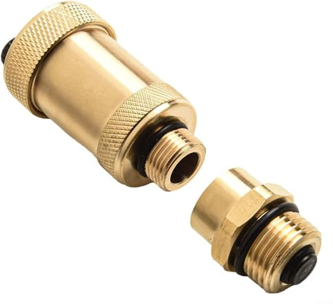 Oniissy Automatic Air Vent Valve Quick Vent Brass Heating System with Shut-off Valve 1/2 3/8 Inch DN10 DN15 110°C 10 Bar Pressure Rating Golden Radiator Vent(ZH-3/8 * 1/2)