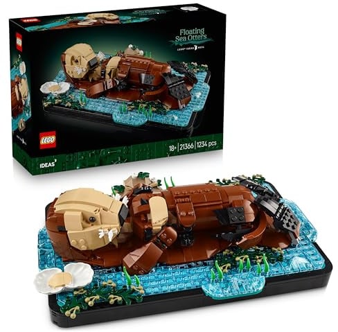 LEGO Ideas Floating Sea Otters - Building Set for Adults - 3D Display Model w/Otter & Pup Animal Figures - DIY Shelf or Room Decor - Arts & Crafts Gift Idea - 21366
