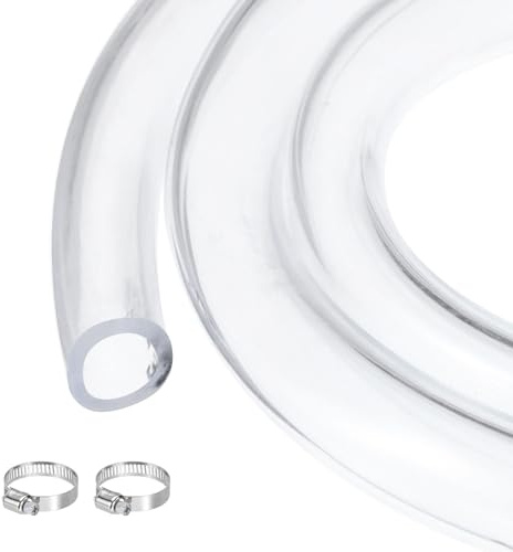 QUARKZMAN Tuyau PVC transparent 12,7 mm x 15,9 mm 25 pieds - Tuyau en plastique PVC flexible pour aquariums, tuyauterie industrielle, pompes, 1/2 DI 5/8 DE, avec 2 colliers