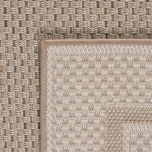 KADIMA DESIGN Outdoor Teppich Bordüren-Design Wetterfest UV-Beständig Waschbar Strapazierfähig Langlebig Beige 80x150 cm Terrasse Balkon Fußbodenheizung geeignet | VENTOUX