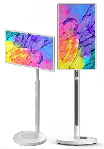 LJXFYSD Televisor Inteligente Portátil con Ruedas de 24/27/32, Smart TV portátil con Pantalla Táctil con Sistema Operativo Android para Entretenimiento Móvil Control Remoto Blanco