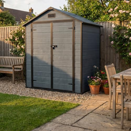 Mazovia Casetta da Giardino 182x134cm Antracite Legno Moderno da Esterno | Casetta da Giardino Antiallergico Resistente al Gelo Resistente Ai Raggi UV Resistente Alle Intemperie PVC Ipoallergenico