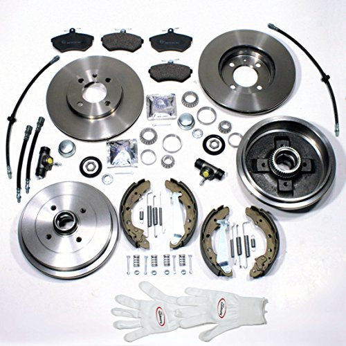 Autoparts-Online Set 60003397 Bremsscheiben belüftet + Bremsbeläge vorne + Bremstrommeln mit ABS Sensor Ringen + Bremsbacken + Radbremszylinder + Zubehör hinten + Bremsschläuche vorne + hinten