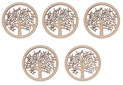 Amosfun 5 Stück Holzscheiben Holz Konfetti Streudeko Lebensbaum Form Baumscheiben für Kinder Basteln DIY Handwerk Scrapbooking Verzierung Babyparty Tischdeko