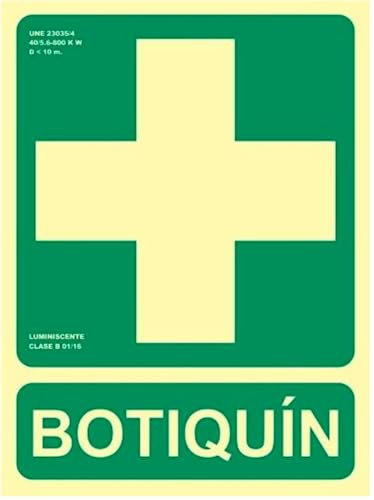 FERRETELIX® Cartel PVC Fotoluminiscente Botiquín 224 mm x 300 mm – Clase B – Homologado UNE 23035/4