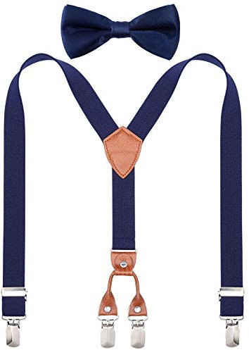 Kajeer Kinder Jungen Hosenträger Fliegen Set - Y-förmige Hosenträger und Fliegen Set für Jungen Mädchen Einstellbar Elastisch, 70cm(3 Jahre alt - 8 Jahre alt), Navy Blau