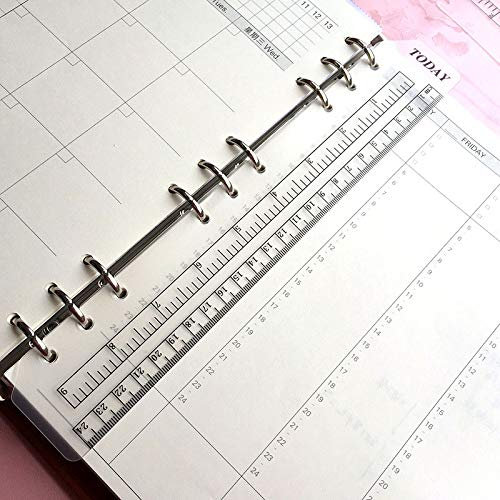 Supertool Notizbuch, Lineal, A5, 6 Ringe, Seitenmarker, schwarzer Kunststoff, Filofax, A5, für Tagebuch, Magazin, Notizbuch, transparent