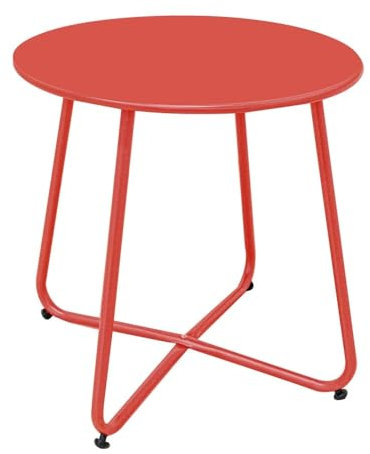 LOLAhome Mesa Auxiliar Luna lacada Roja | Ø45 x 45 cm | De Acero con Revestimiento epoxi anticorrosión Interiores y Exteriores, jardín, terraza y balcón
