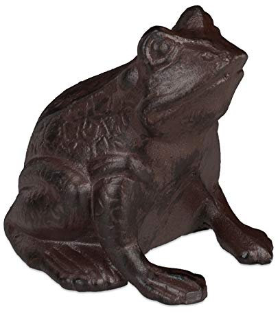 Relaxdays 3 x Gartenfigur Frosch, sitzend, aus Gusseisen, antike Optik, wetterfest, Gartendeko, Balkon, Froschfigur, braun