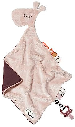 Done by Deer Baby-Kuscheltuch Raffi Rosa - 30x30 cm - Praktischer Klettverschluss und eine elastische Schlaufe für den Schnuller - 50% Baumwolle, 50% Polyester