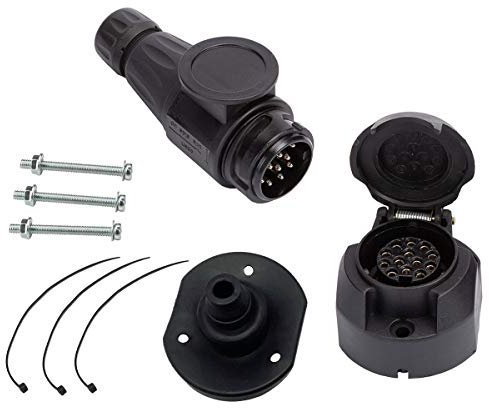 ETUKER Prise de Remorque 13 Broches & Prise 13 Broches, 12V Étanche Prise pour Remorque 13 Broches Mate Prise Attelage 13 Broches, Prise Remorque 13 Broches Convient Aux Camion/RV/Bateau/Voiture