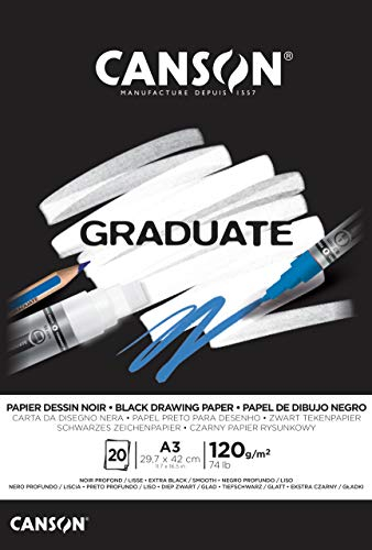 Canson Graduate - C400110387 Zeichenpapier - Zeichenblock, DIN A3, 20 Blatt, 120 g/m², schwarz