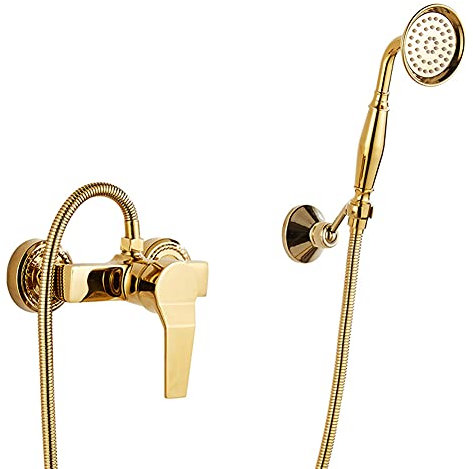 Robinet De Baignoire Avec Douchette À Main Laiton Mitigeur De Baignoire Montage Mural Avec Support Et Flexible 150 Cm, Doré