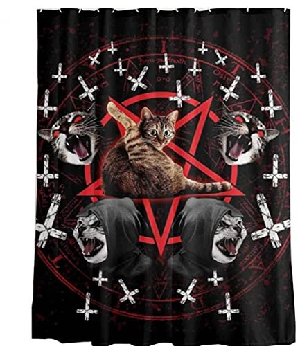 Onsinic Lustige Katzen-duschvorhang, Satanic Cat Pentagram Tod Black Metal Durable Duschvorhänge Wasserdicht Polyester Duschvorhang 120 * 180cm