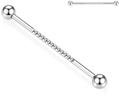 AROWRO Industrial Barbell Chirurgenstahl 14G Industrial Piercing Industrial Bar 38mm Industrial Ohrringe Pyramid Cuts Gepflasterter Knorpel Body Piercing Schmuck 1 1/2 Zoll Silber Industrial Barbell
