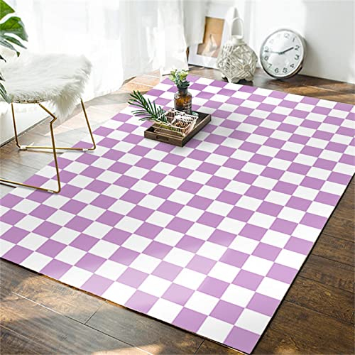 DJHWWD Kleine Teppiche Teppiche Lila weißes Kariertes Musterdesign modernes Wohnzimmer Küche Esszimmer Kristallsamt Outdoor- Teppich 60X90cm