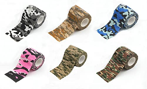 6 Rollen Elastische Bandage,Selbstklebende Bandagen,Camouflage Cloth Tape Protection,für die Jagd im Freien (5 cm * 4,5 m)