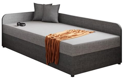 Mirjan24 Einzelbett Kodawi, Sitzfläche: Bonellfederkern und Schaumstoff T25, Härtegrad: H3, Bett mit Polsterkopfteil, Jugendzimmer, Schlafmöbel, Bettgestell 90 x 200 (Seite: Links, Lux 06 + Lux 05)