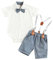 Dazzerake 2 Pezzi Completi per Neonato Tutina da Gentiluomini Estivi Pagliaccetto Camicia a Maniche Corte con Papillon + Salopette Pantaloncini con Bretelle 0-24 Mesi (Blu A, 3-6 mesi)