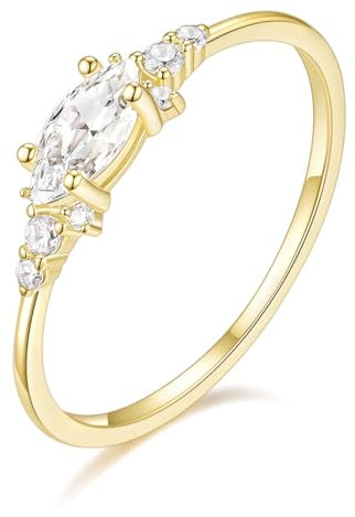 TIGRADE Bagues empilables plaquées or 14 carats pour femme, minimaliste, tendance, bague fine marquise et oxyde de zirconium rond, taille 3-13, Métal, Zircone cubique