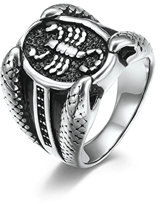 Dsnyu Ringe für Herren, Silber Versprechen Ring, Skorpion Edelstahl Ringe Herren für Sohn GR.60 (19.1)