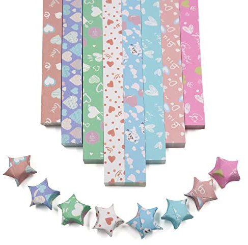 540 Sheets Origami Stars Paper Strips DIY Hand Crafts Heart Lucky Colorful Star 8 Different Styles Decoration Folding Paper for Arts Crafting Supplies, School Teaching (Heart B)