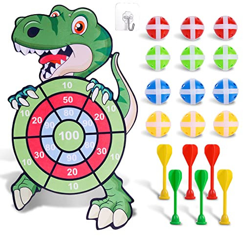 Dinosaurier Spielzeug für Kinder, 77cm Klett Dartscheibe mit 12 Bällen Kinder Brettspiele Dart Wurfspiel Drinnen und Draußen Spiele Party Geschenke für Kinder Junge Mädchen ab 3-12 Jahre
