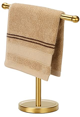 Porte-Serviettes doré avec Base Lourde en Acier Inoxydable, Porte-Serviettes en Forme de T, Support de Serviette autoportant pour comptoir pour Salle de Bain (Or brossé)