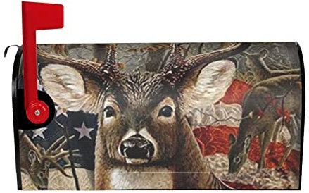 Americana Flag Deer Print Cassetta delle Poste Magnetica Dimensioni Standard: 45,5 X 52,8 cm, 25,5 X 21 Copertura Giardino Cortile Decorazione per la Casa per Esterni