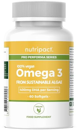 Vegan Omega 3 Algae Oil 400mg DHA – Fish Oil Alternative – 60 Softgels | 1000mg Algae Oil Per Serving | 400mg DHA | With Vitamin E | Sustainable Plant-Based Omega 3 | 60 Vegan Softgels