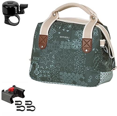 Basil Bohème City Bag - Fahrrad Lenkertasche Seitentasche -8 Liter Grün inkl. Lenkeradapter mit Fahrradklingel