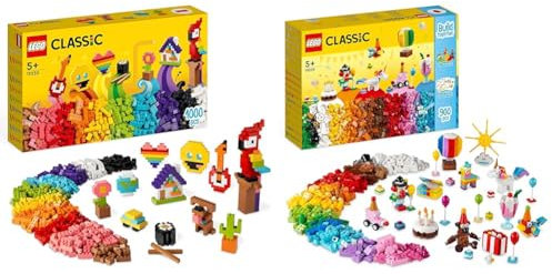 LEGO 11030 Classic Großes Kreativ-Bauset Konstruktionsspielzeug-Set, Baue EIN Smiley Emoji & 11029 Classic Party Kreativ-Bauset Bausteine-Box, Familienspiele zum gemeinsamen Spielen