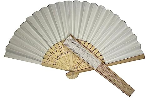 Parev Rice White Paper Foldable Hand Held Bamboo Wooden Fan