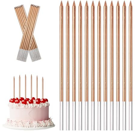 Candles for Birthday Cakes Gold, 12PCS Thin Metallic Cake Candle, Long Glitter Cupcake Candles for Birthday Wedding Baby Shower Party Decoration 1st 12 18 24 40 50th 60th