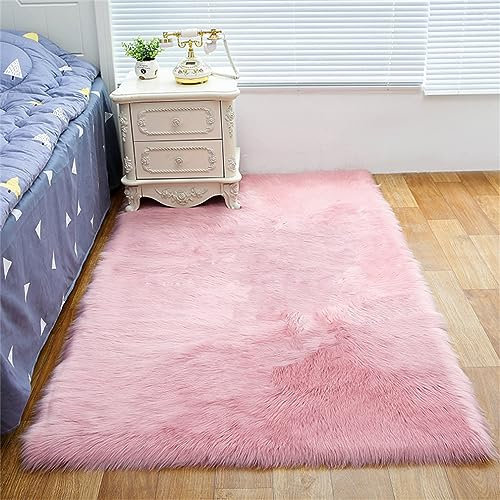 Tomifine Tapis Faux en Peau de Mouton Imitation Toison Moquette Fluffy Soft Longhair Décoratif Coussin de Chaise Canapé Natte Anti-dérapant pour Chambre et Salon (40 x 60 cm,Rose Clair)
