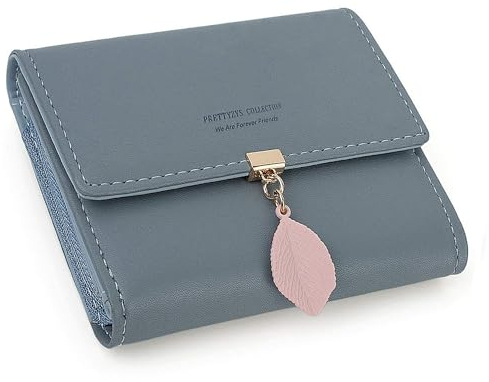 Geldbeutel Damen aus glattem und weichem Kunstleder Portemonnaie Damen klein und im Kurzformat Geldbörse Damen in sehr schönen Farben mit vielen Fächern BlauGrau