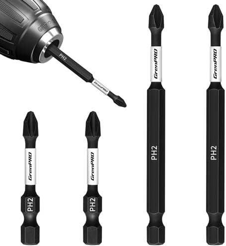 GRENPRO Screwdriving Power Bits PH2-2IN+3.5IN*4pcs Magnetic Phillips #2 Insert Bits S2 Steel Anti-Slip Long Screwdriver Bit Set 1/4 Inch Hex Shank Impact Tough Screws Drive Bits
