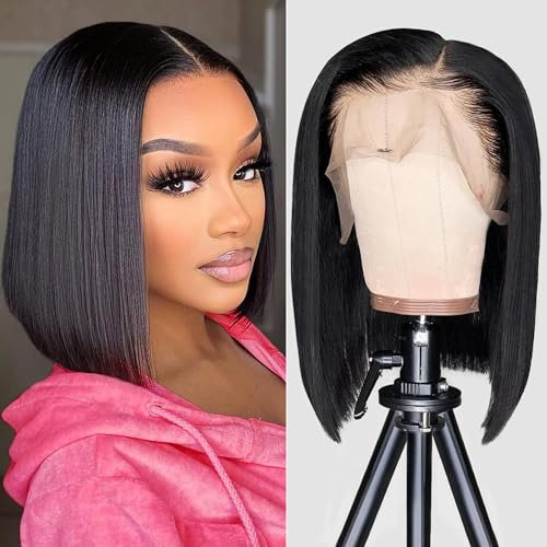 Bob Wigs Lace Front Human Hair Wig 13x4 Lace Front Wigs Brazilian natürliche Farbe Bob Wig 80% Density Short Bob Wigs for Black Women Natural Colour (8 inch)