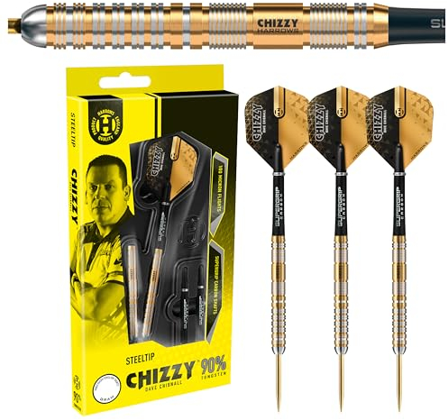 Harrows Dave Chizzy“ Chisnall 90% Tungsten Darts | Pro Player Steel Tip Darts-Set | 21g, 22g, 23g, 24g, 25g & 26g | Enthält Supergrip-Carbonschäfte und 100-Mikron-Chizzy-Flights (24g)