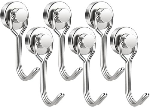 GGTTNRT Magnetic Hooks, 31Lb Magnet Hooks, Strong Magnetic Hooks for Fridge, Magnet Hooks for Hanging, Camping, Kitchen (Silver, 6PCS)