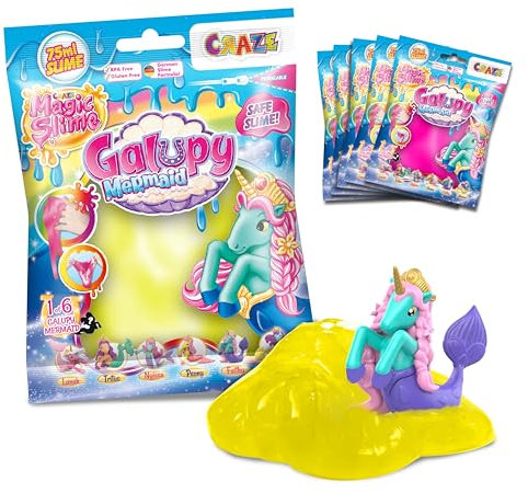 CRAZE Magic Slime Bag GALUPY Mermaid 6er Set | Schleim Kinder 6X 75ml Beuteln, Slime Set mit Galupy Mermaid Einhorn Figur Überraschung, geruchsneutral, rückstandsfrei