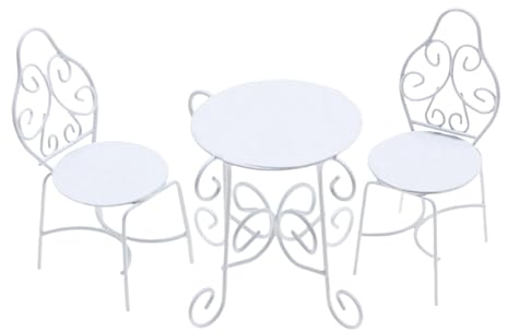 Dollhouse Garden Table Chair Set 1/12 Elegant Iron, DIY Craft, Fairy Garden Accessories, Dollhouse Furniture for Fairy Garden