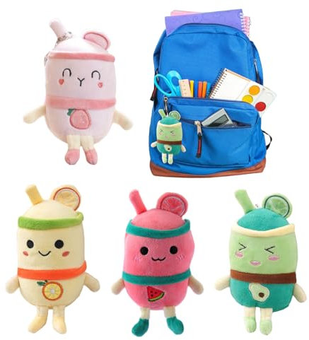 tangger Schlüsselanhänger, 4 STK Schlüsselanhänger Kinder Schlüsselanhänger Personalisiert Taschenanhänger Schlüsselanhänger Mädchen Bubble Tea Kuscheltier Bubble Tea Anhänger Kleine Kuscheltiere