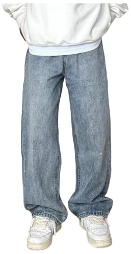RUMAOZIA Herren Baggy Jeans Hip Hop Jeans Teenager Junge Streetwear Skateboard Y2K Hose Mode Jeans Hosen Y2K Gerades Bein Hosen Vintage